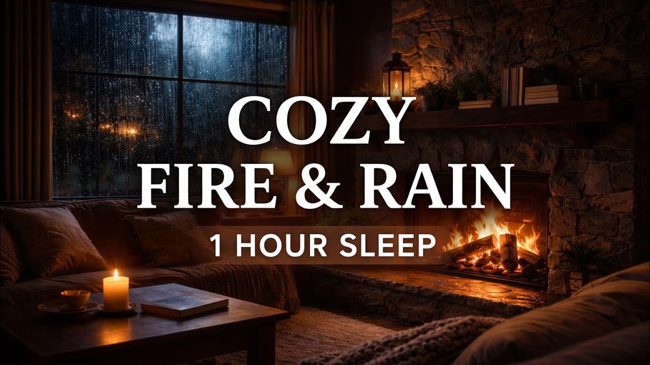 Fireplace & Rain Sounds at Night – 1 Hour Cozy Relaxing Sleep Ambience