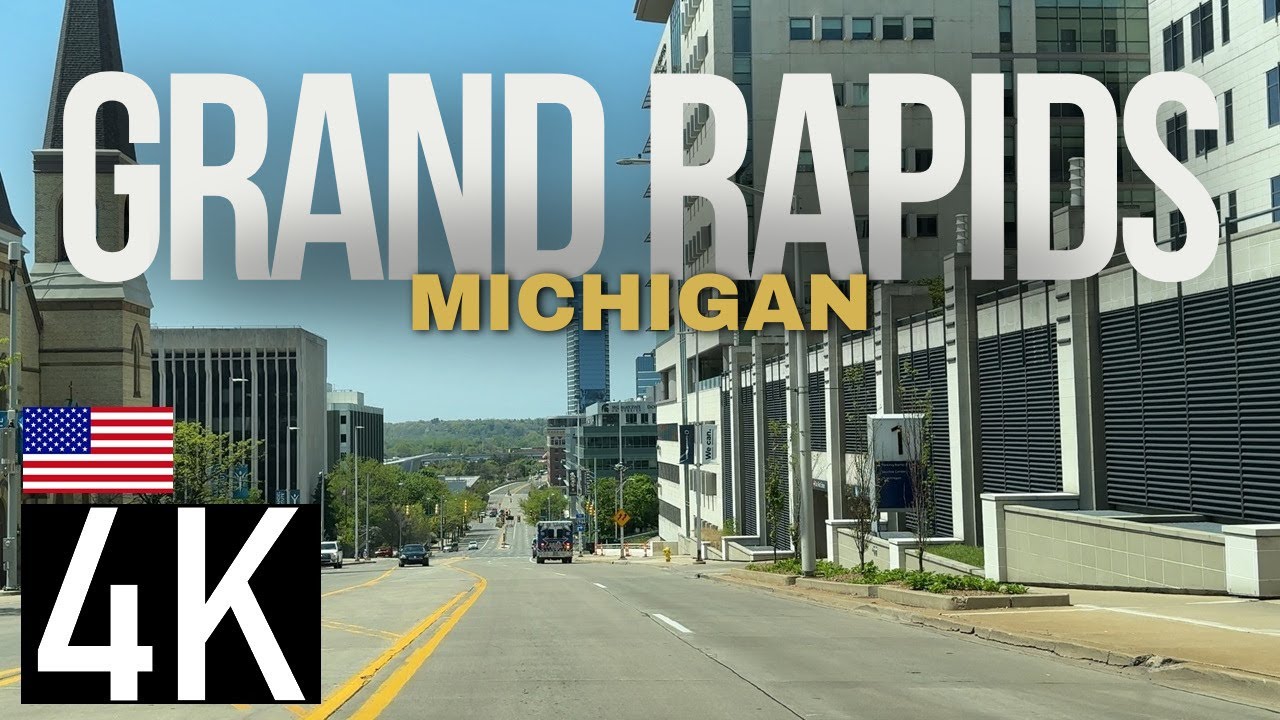 Road Tour of Grand Rapids & Kentwood, MI in 4K - Downtown Grand Rapids MI - Grand Rapids Skyline