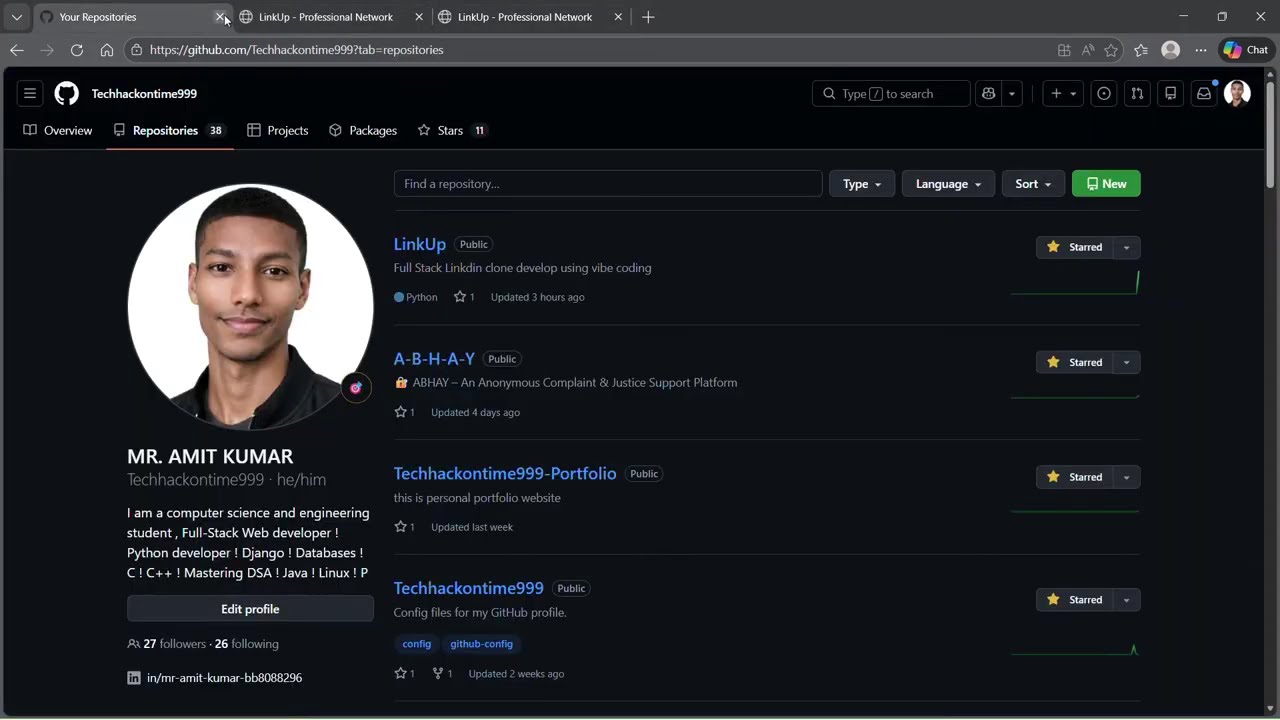 LinkUp – Full Stack LinkedIn Clone | Django 5.2 + PostgreSQL + Real-Time Chat