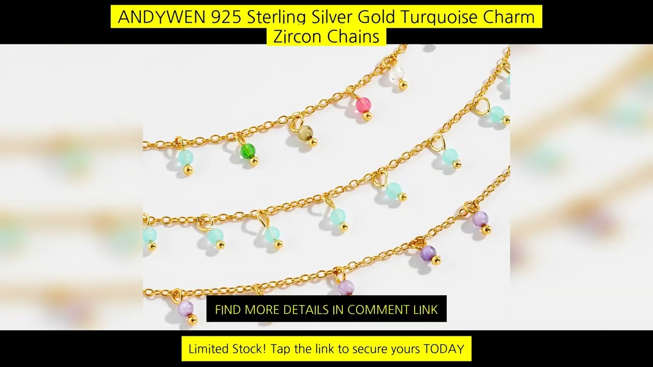 Andywen 925 Sterling Silver Gold Turquoise Charm Zircon Chains Necklace Choker