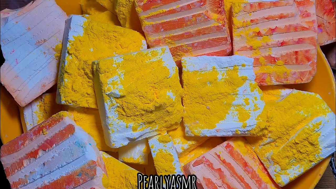 HOLI POWDER w RIDGES on PLAIN and ORANGE DYED GYM CHALK -ASMR