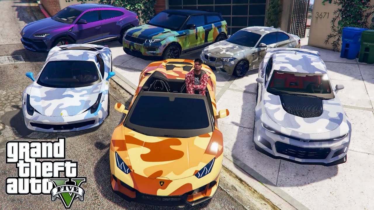 GTA 5 - Stealing Luxury Camo Cars with Franklin!(Real Life Cars)