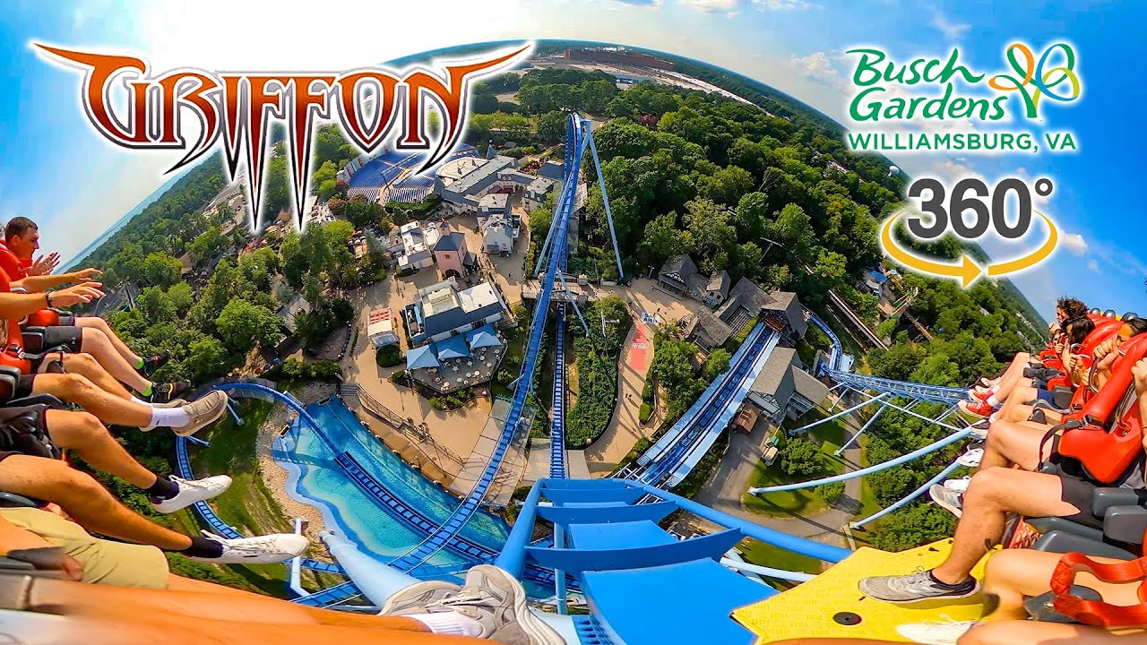 VR 360 Griffon Roller Coaster On Ride Front Seat POV Busch Gardens Williamsburg 2023 07 25