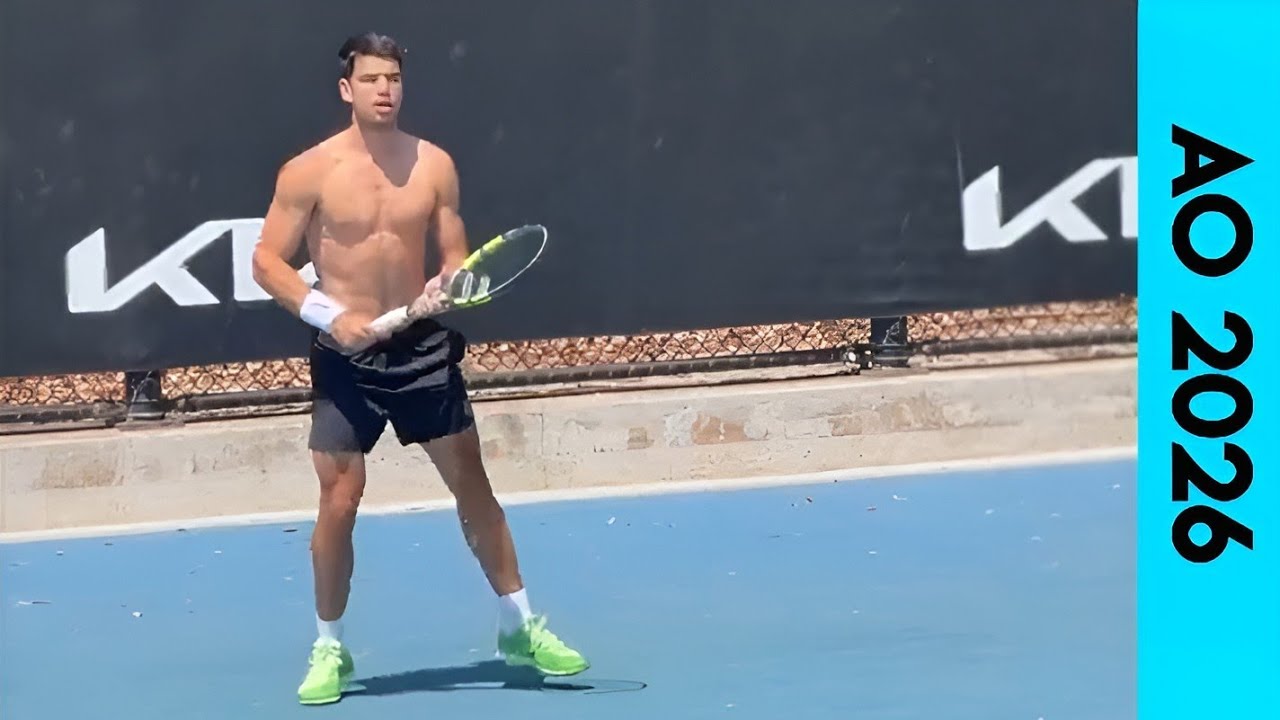 Carlos Alcaraz Shirtless Intense Practice at Australian Open 2026