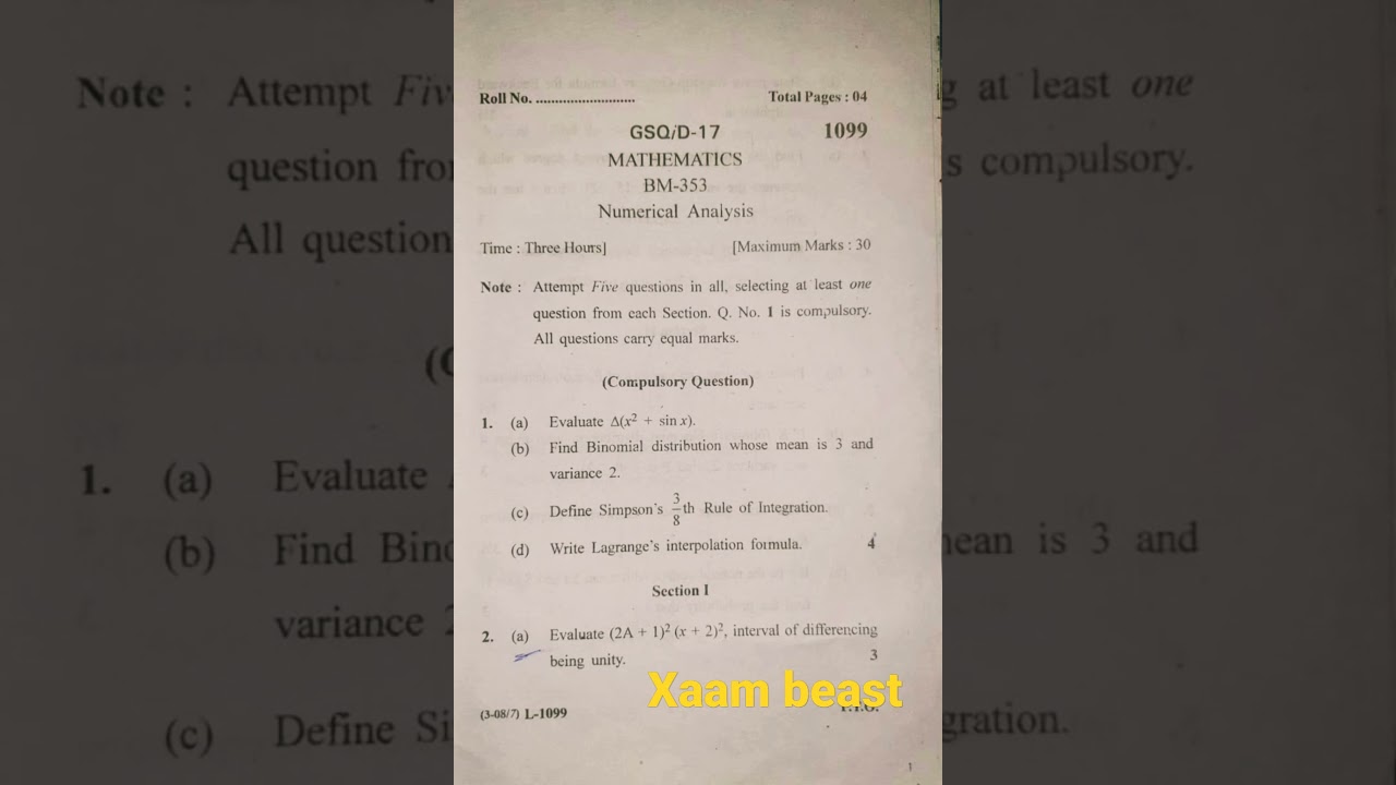 (kuk) BA 1st semester  Numerical Analysis questions paper 2020 kuk University #backtobaaics