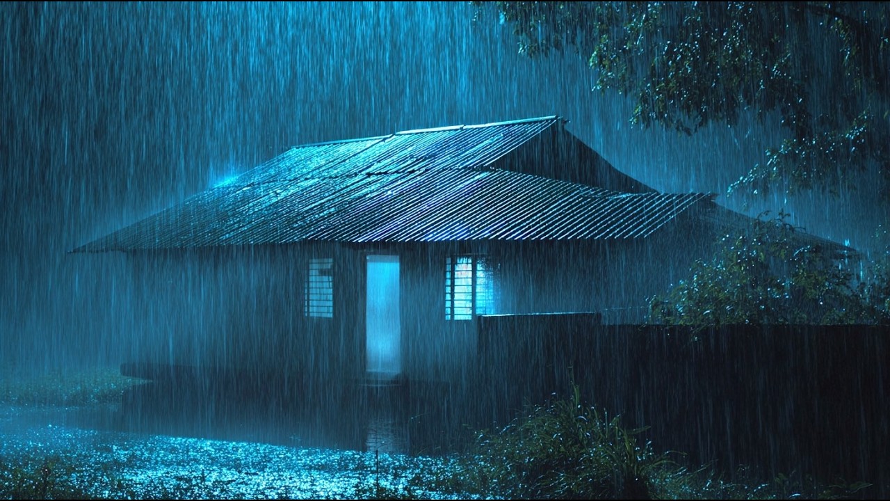End Stressful Nights with Heavy Rain and Thunder on a Tin Roof at Night, White Noise Calm