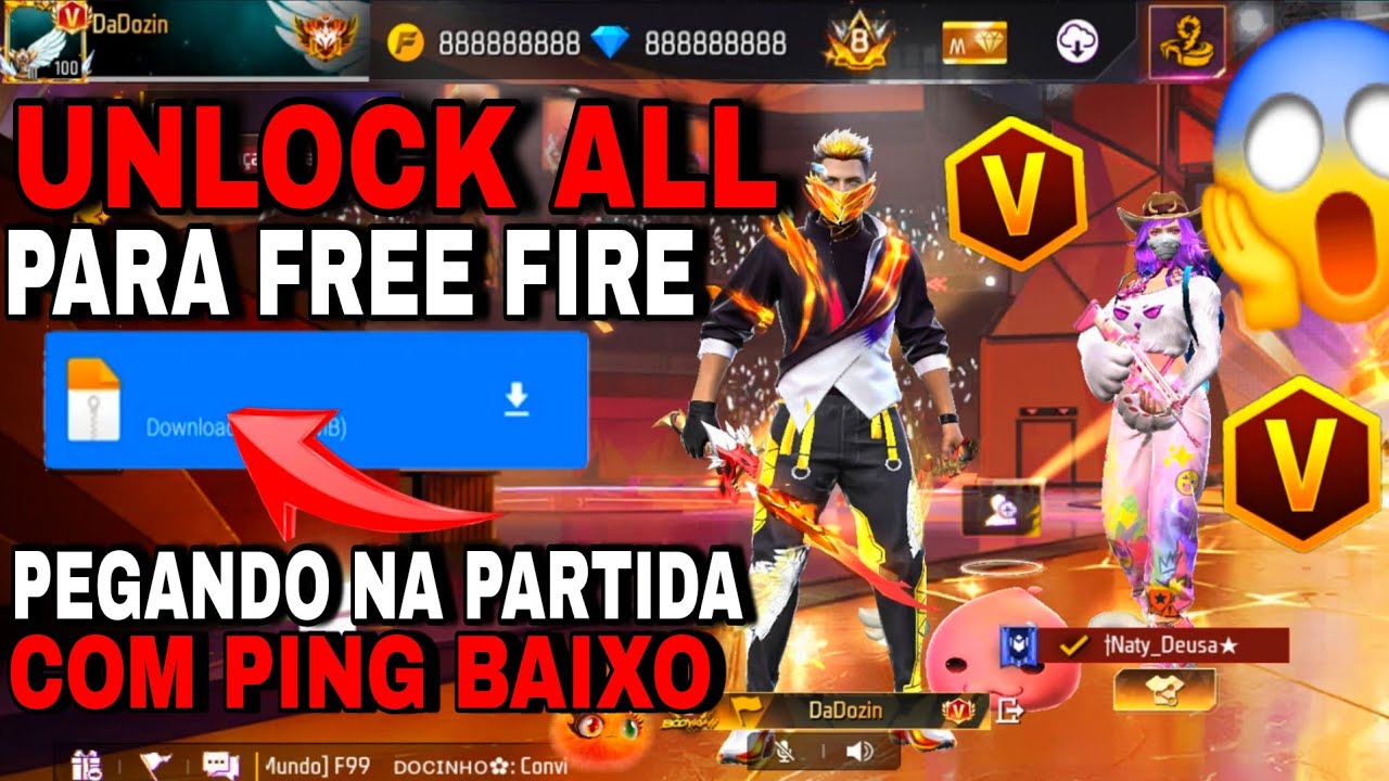 UNLOCK ALL NOVO VIP ATUALIZADO PING BAIXO 😱 PEGANDO NA PARTIDA UNLOCK ALL PARA FREE FIRE link direto