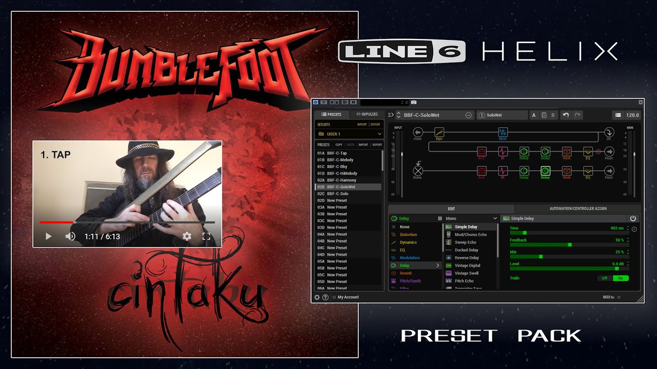 Bumblefoot demonstrates Line6 Helix presets for song Cintaku