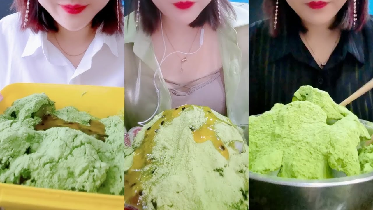 ASMR 얼음먹방 HEAVY MATCHA POWDERY CRUNCH ICE BLOCK ICE EATING ASMR P1581 💚🍵 GREEN ICE MUKBANG 녹차 | 抹茶