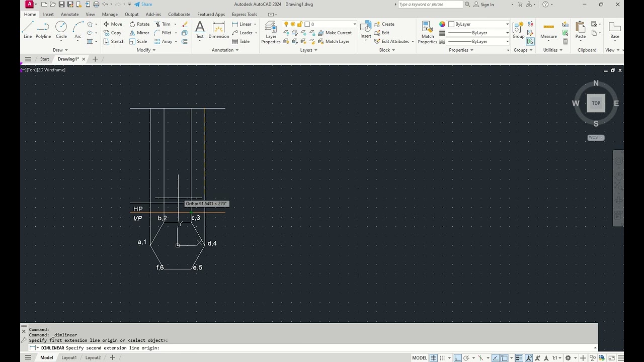 AutoCAD development of a truncated hexagonal Prism I