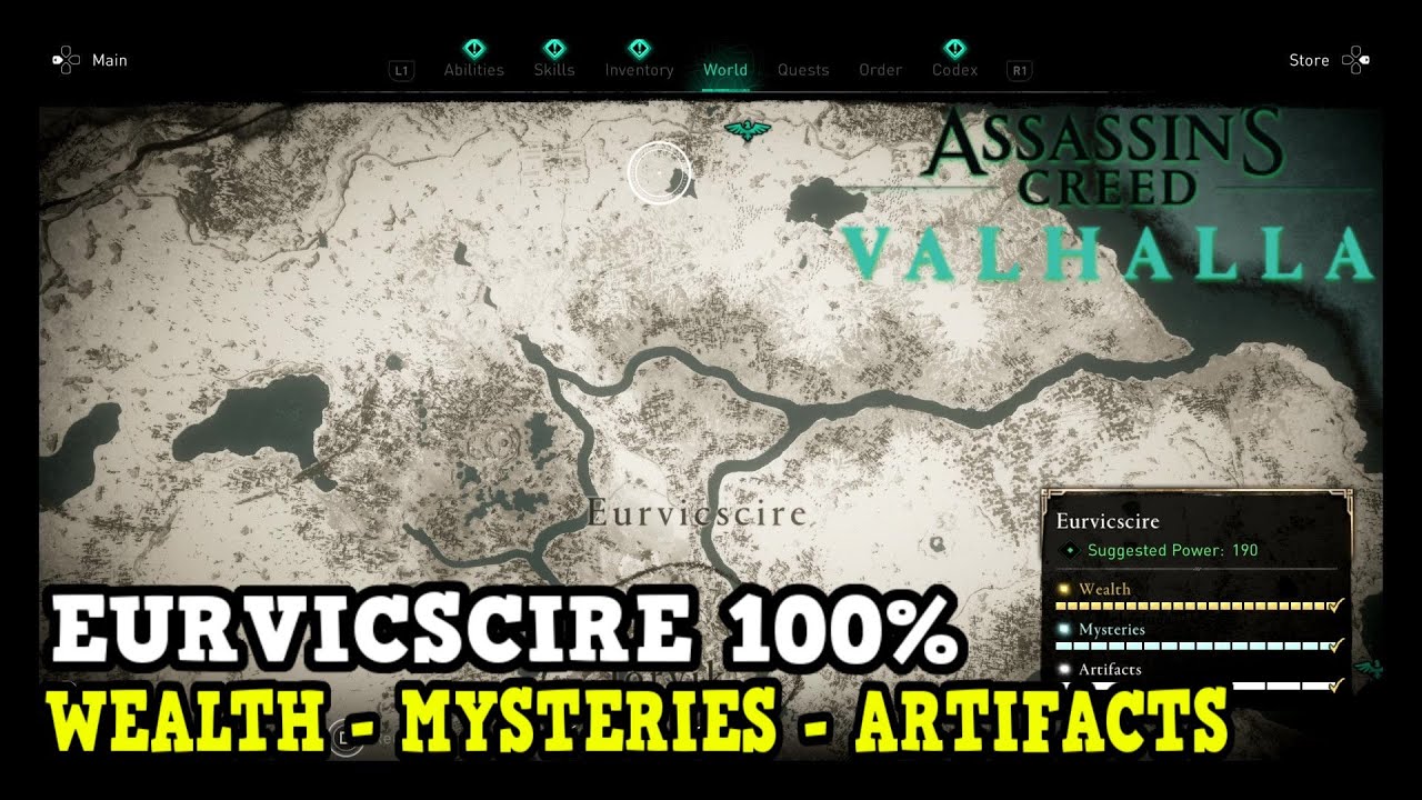 Assassin's Creed Valhalla Eurvicscire All Collectibles (Wealth, Mysteries, Artifacts)