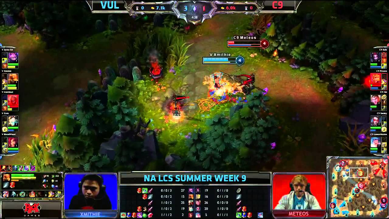 Xmithie Lee Sin cool Slow motion kick over the wall kill on Meteos | Vulcun vs Cloud 9 | NA LCS W9D1