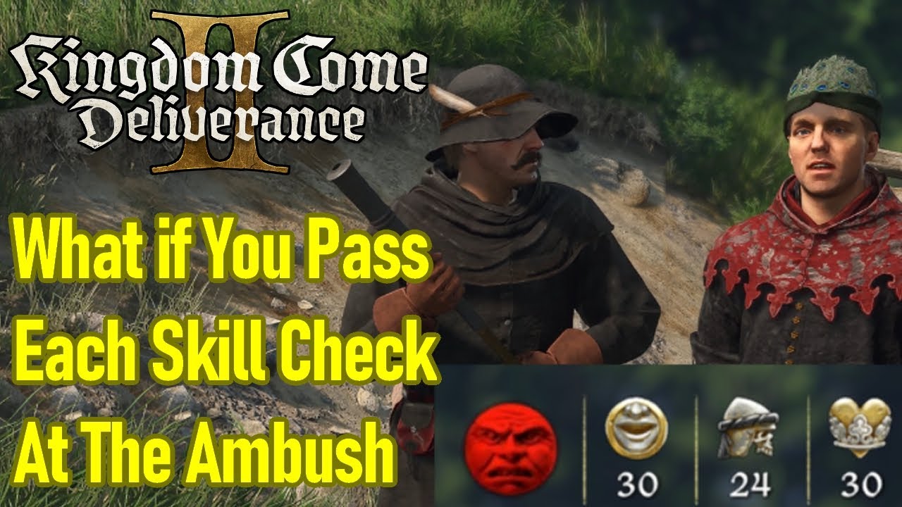 What happens if you pass each dialogue skill check at the ambush in Speak of the Devil main quest