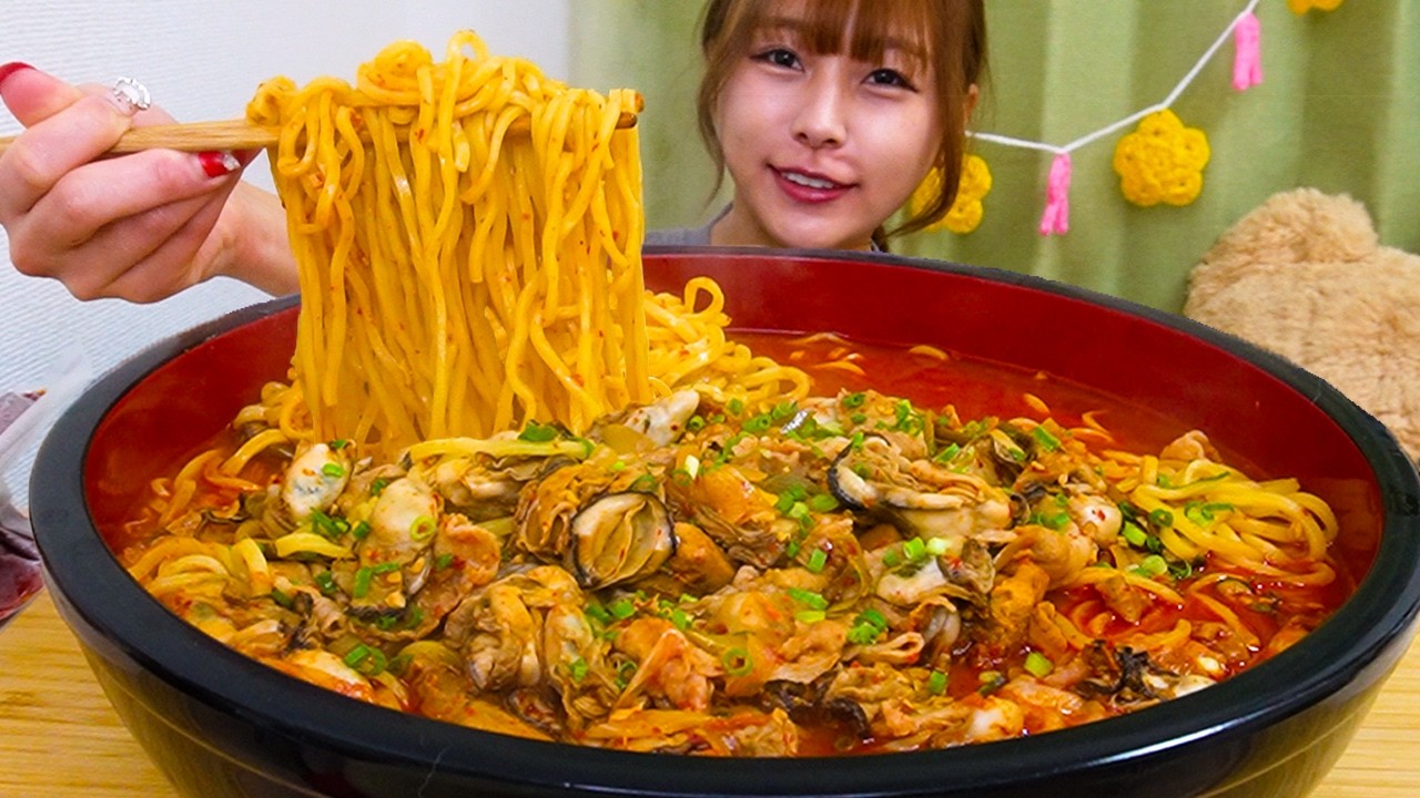 【大食い】ごほうびキムチで作る韓国風牡蠣ちゃんぽん