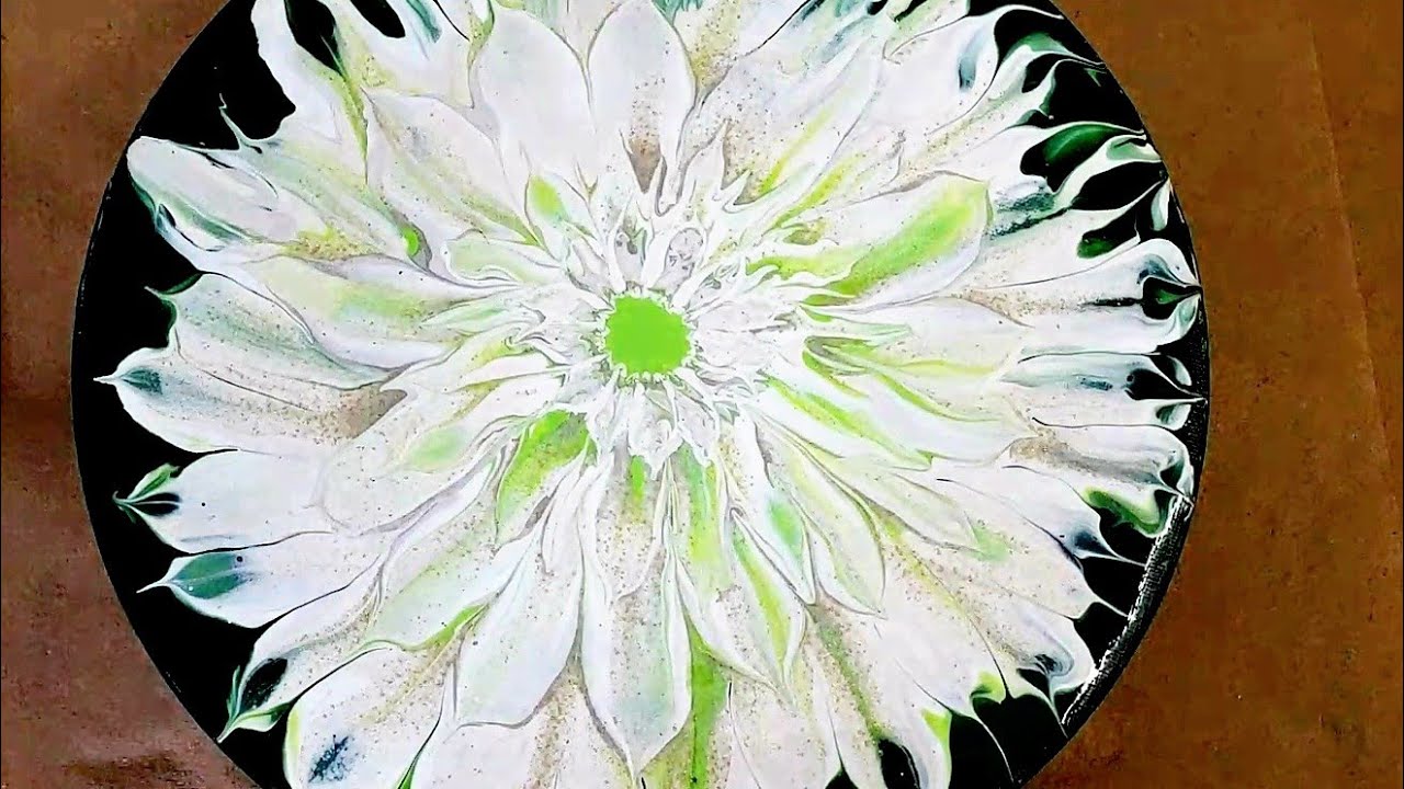 #76 White Dahlia Acrylic Pour Painting Using Spoons~No Brush~Easy and Satisfying Pour Art Technique
