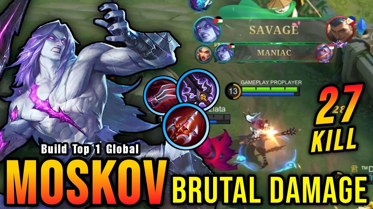 SAVAGE + 27 Kills!! Moskov Crazy LifeSteal with Brutal Damage!! - Build Top 1 Global Moskov ~ MLBB