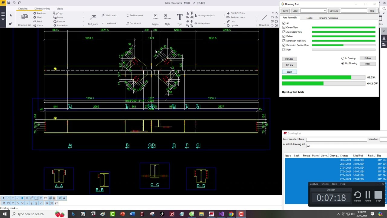 Tekla API Drawing - Auto Dimension All Beam