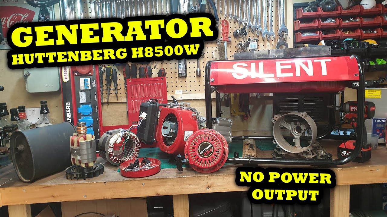 Portable HUTTENBERG H8500W Silent Petrol Generator No Power Output - AVR / Brushes TEARDOWN [HOW TO]