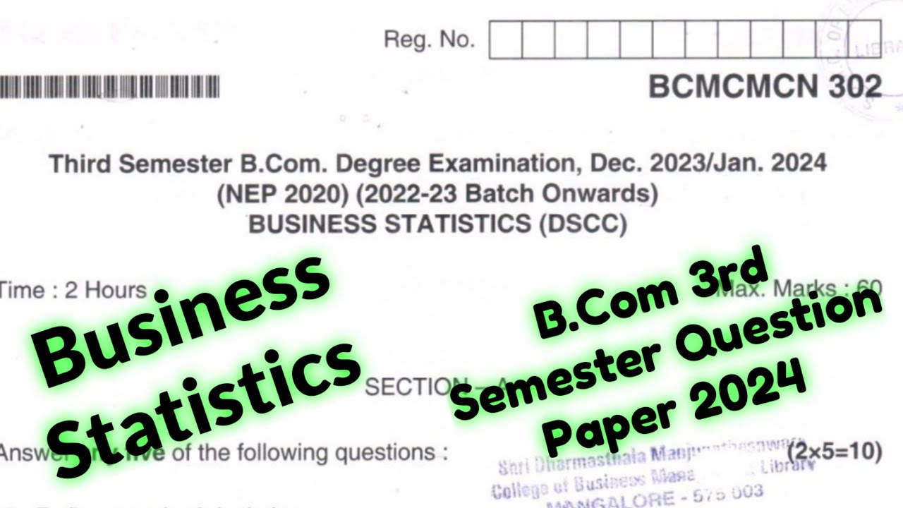 B.Com 3rd Semester Business Statistics question paper 2024|| Business Statistics PYQ 2024
