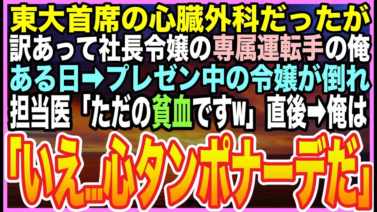 【感動する話】東大首席の天才心臓外科医と呼ばれた俺。今は社長令嬢のお抱え運転手として生きるが…ある日➡︎大事なプレゼン中に彼女が倒れ、医師が誤診！絶体絶命の中、俺が命を救う事態に【いい話】【朗読】
