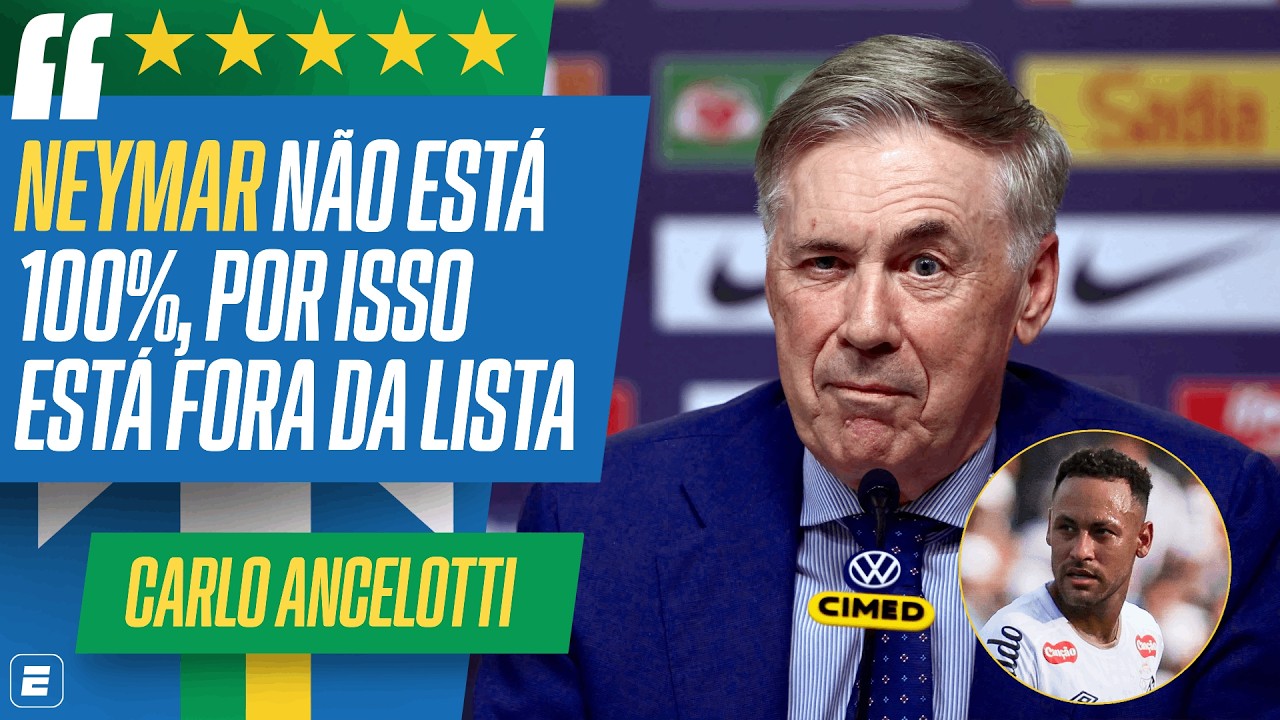ANCELOTTI É DIRETO SOBRE AUSÊNCIA DE NEYMAR, EXPLICA SURPRESAS E RESPONDE SOBRE RENOVAÇÃO