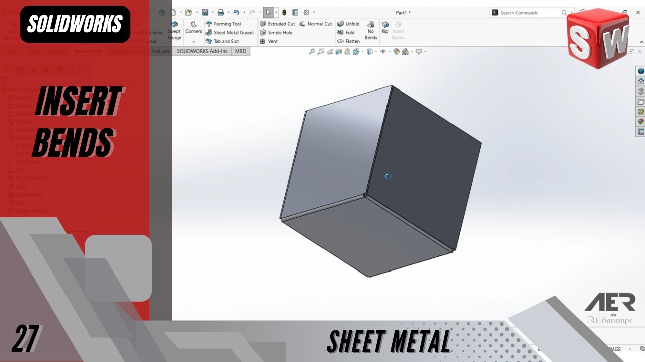 Вставка изгибов | Листовой металл | Учебное пособие по Solidworks | Этап № 27 Инженерное дело - A...