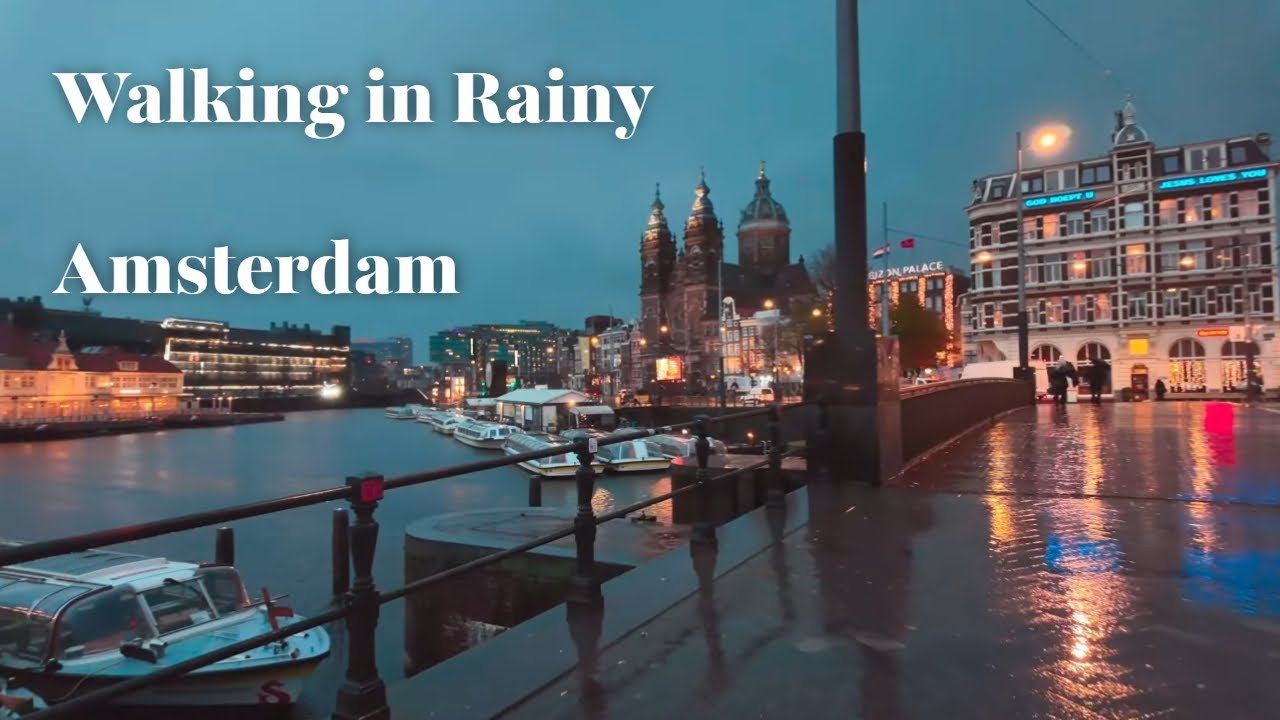 Walking in the Rain at Night in Amsterdam • 4K ASMR