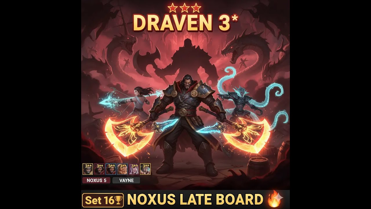 TFT Set 16 Draven 3 OP Braum 3 OP ! Noxus Reroll ile Late Board 🔥 Vayne Darius Carry!