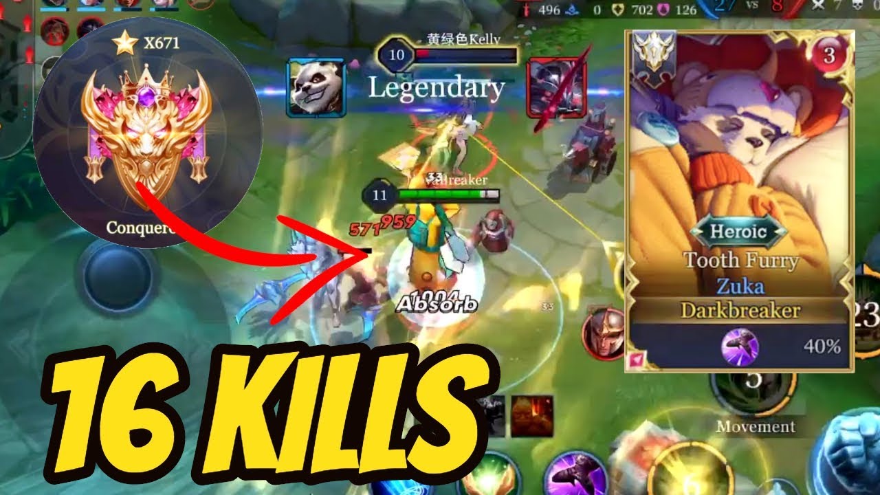 ZUKA FULL DAMAGE BUILD = 16 KILLS  | AoV | 傳說對決 | RoV | Liên Quân Mobile