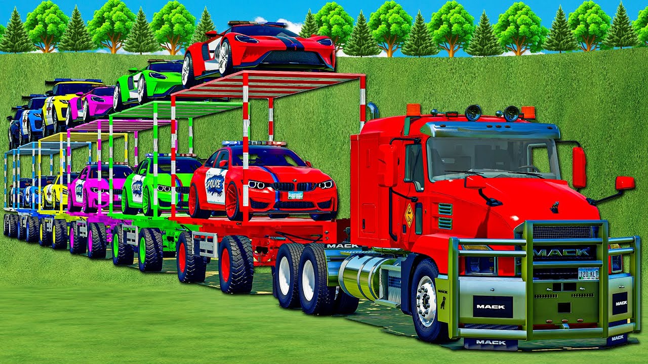 SUPER COPS LONG CONVOY TRANSPORT OF COLORS! BMW M4 GTS, MERCEDES AMG, FORD GT & RANGE ROVER! FS 25