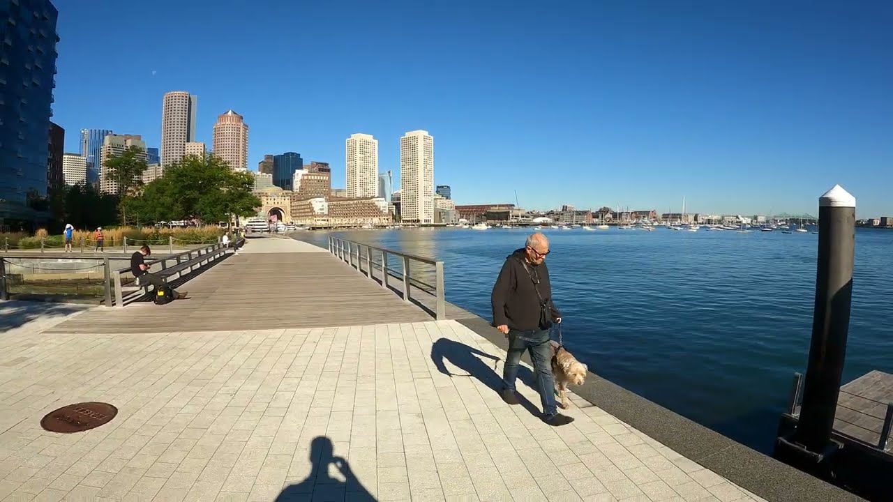 Boston MA Relaxing Morning Waterfront Walk on Fan Pier
