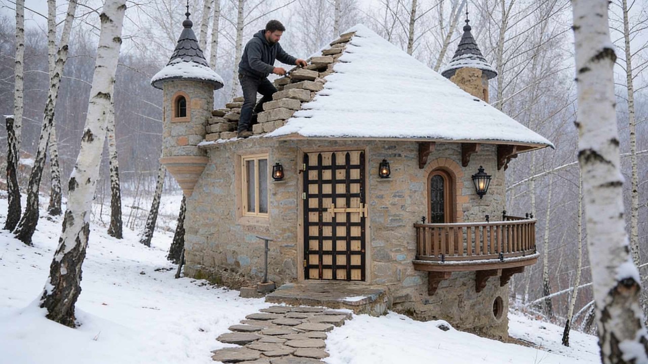 Building a Cozy Stone Cabin Deep in the Woods | Full Project