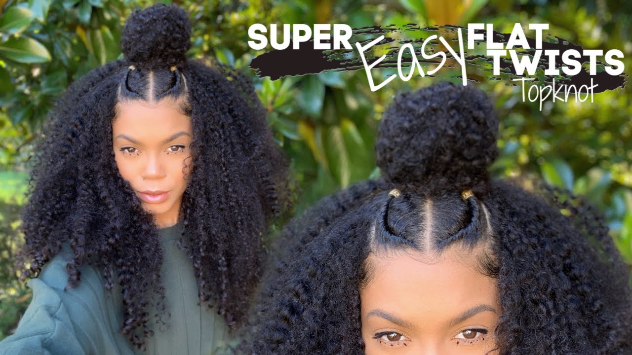 Quick Flat Twist into Top Knot Curly Hairstyle