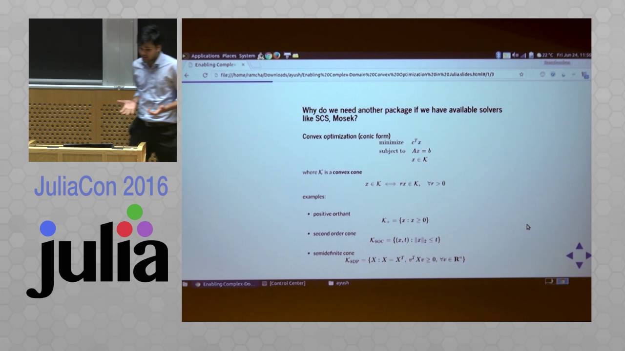 Support for complex-domain optimization problems in Convex.jl | Ayush Pandey | JuliaCon 2016