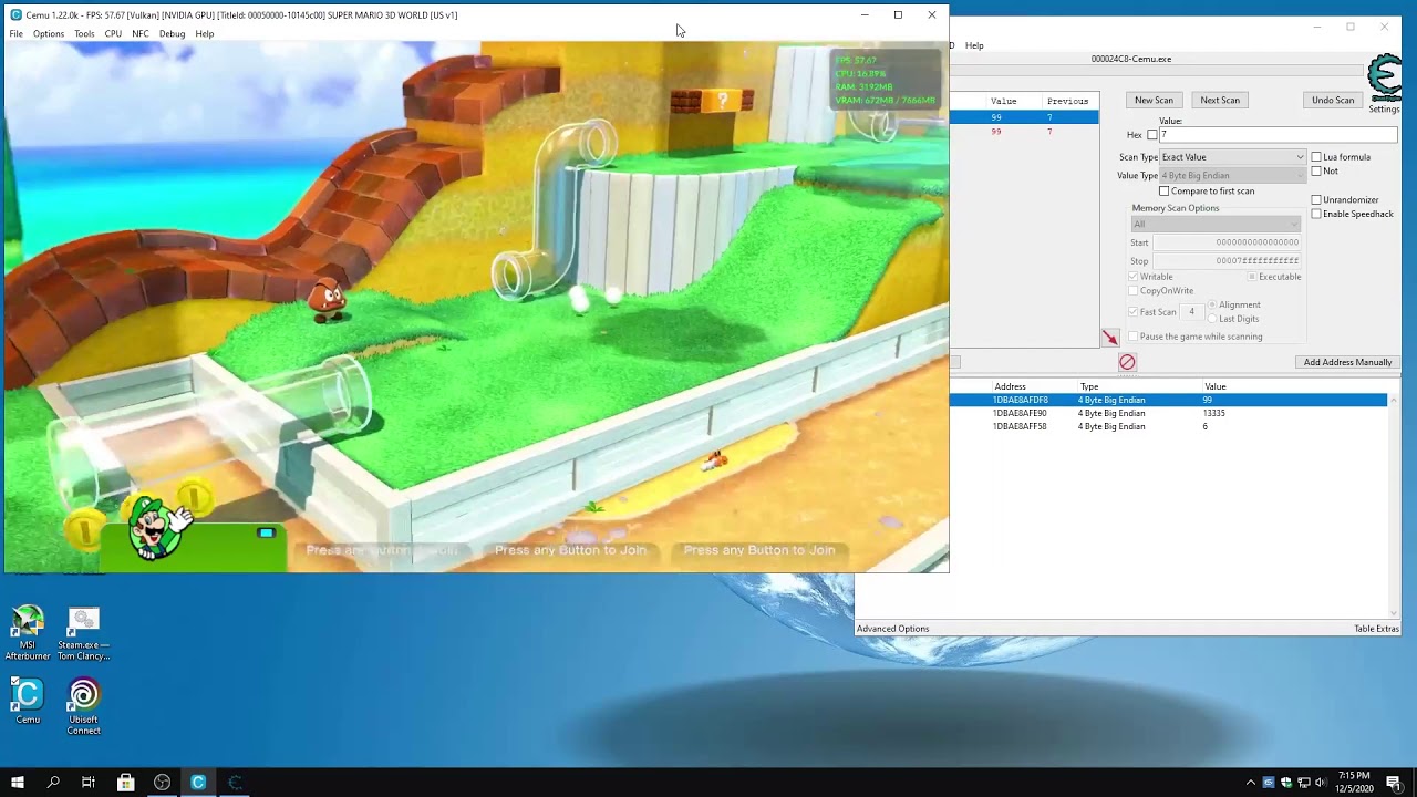 Basic Cheat on CEMU using Cheat Engine - Super Mario 3D World - Infinite Coins, Time & Item