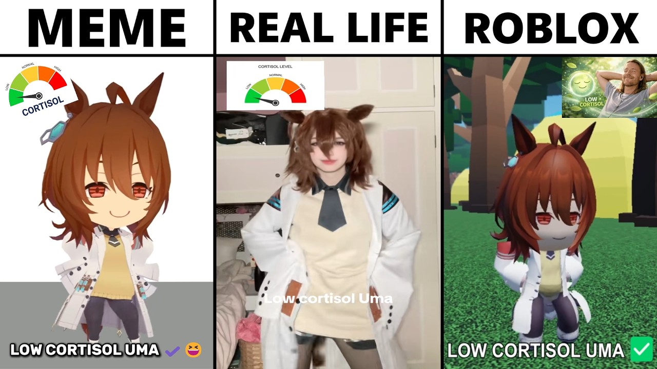 Agnes Tachyon Low Cortisol Dance Meme vs Real Life vs Roblox