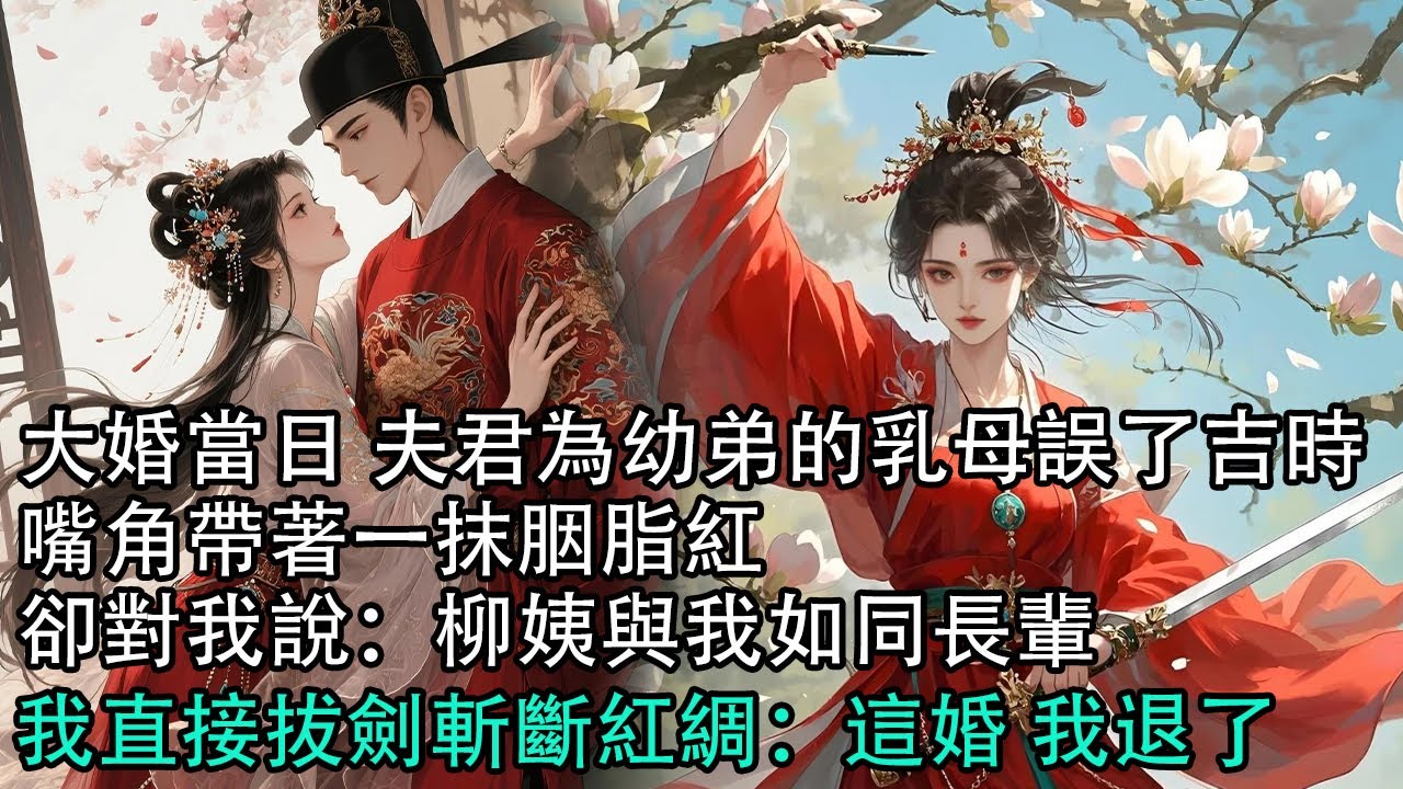【一口氣看完】大婚當日 夫君為幼弟的乳母誤了吉時，嘴角帶著一抹胭脂紅，卻對我說：柳姨與我如同長輩，我直接拔劍斬斷紅綢：這婚 我退了#古言 #有聲小說 #情感故事
