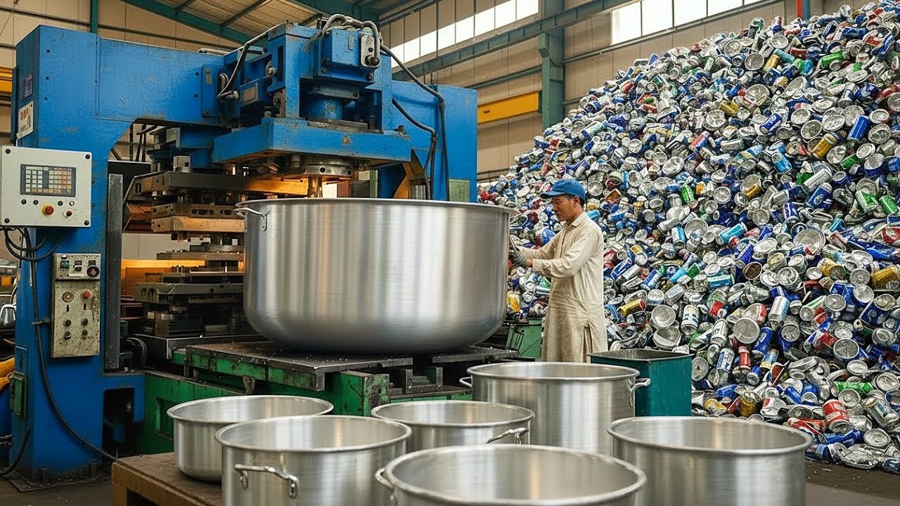 Most Amazing Process of Recycling Aluminium Scraps into New Largest Cooking Pots 
