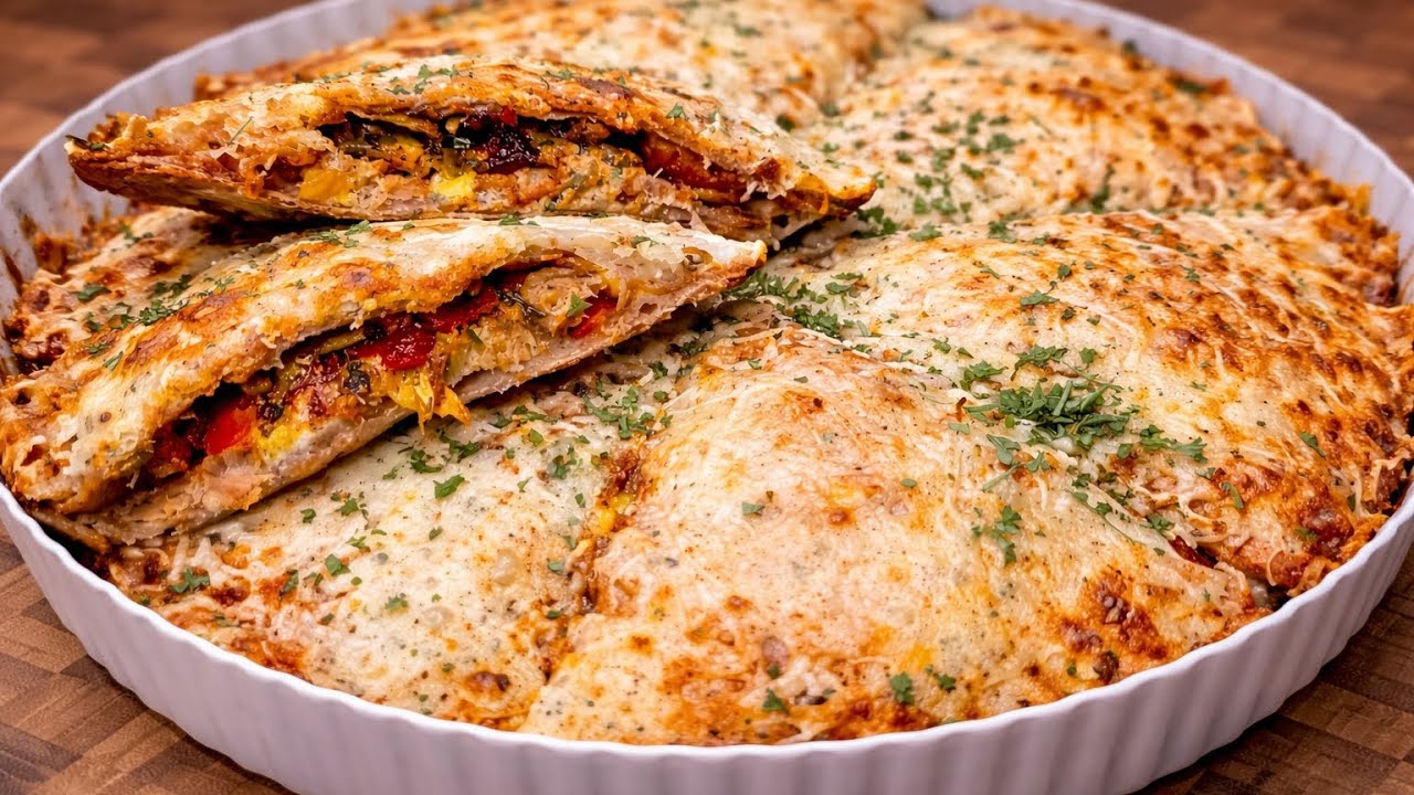 أحسن من البيتزا والكيش‼️🍕 فطيرة خبز التورتيلا الكامل بحشوة غنية كتحمق.. جربيها وحكمي❗