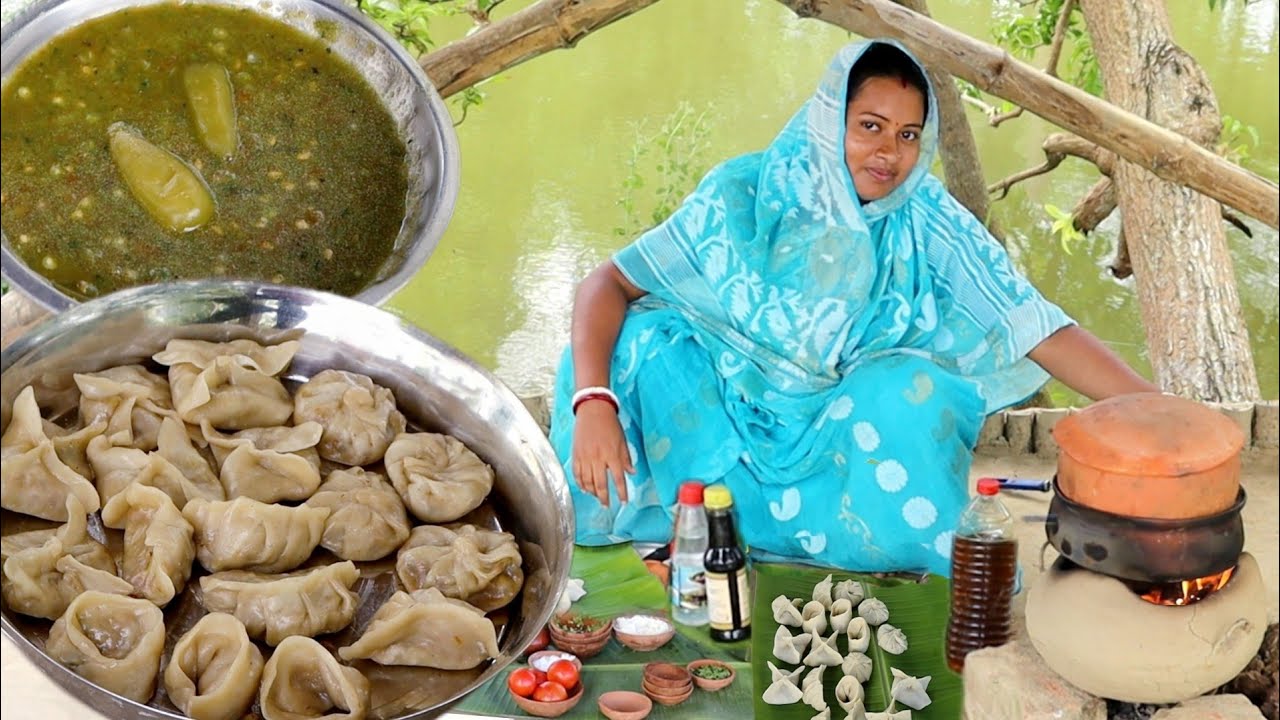 গ্রাম্যপদ্ধতিতে ভেজ মোমো তৈরির রেসিপি সঙ্গে স্পেশাল চাটনি || steam momos recipe||dumpling recipe