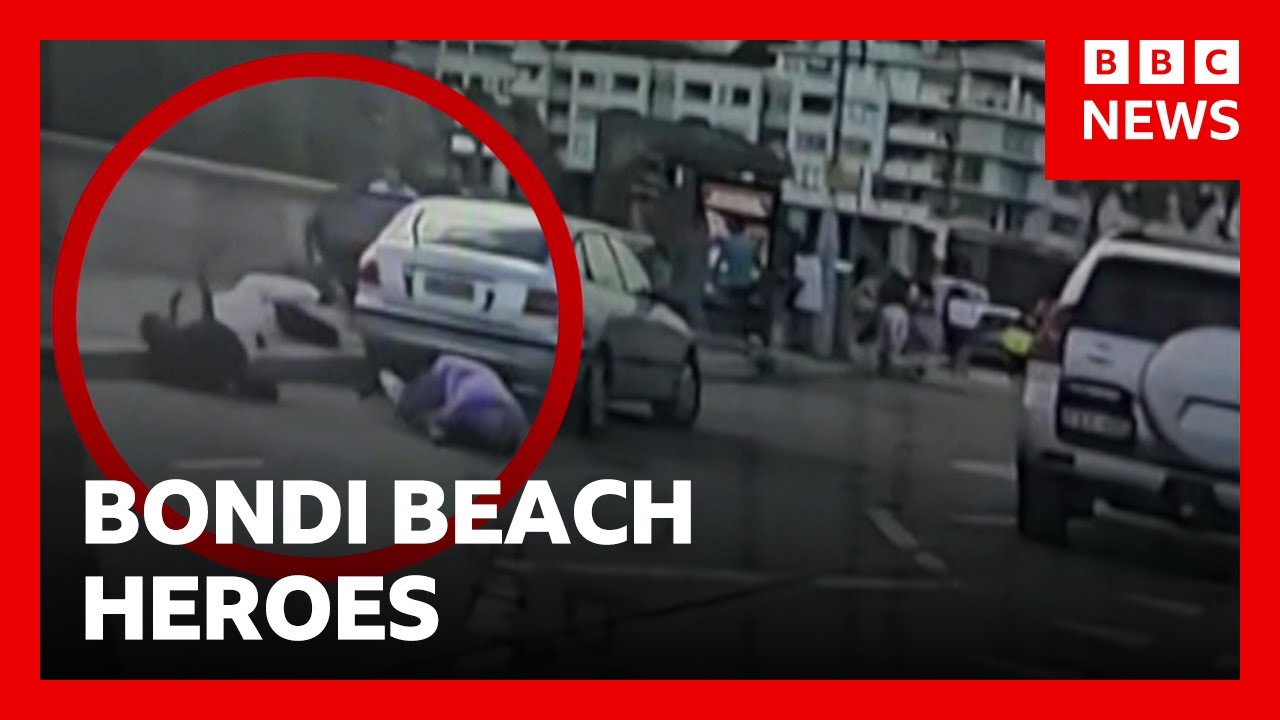 Bondi Beach dashcam footage shows hero couple tried to stop gunman before being killed | BBC News