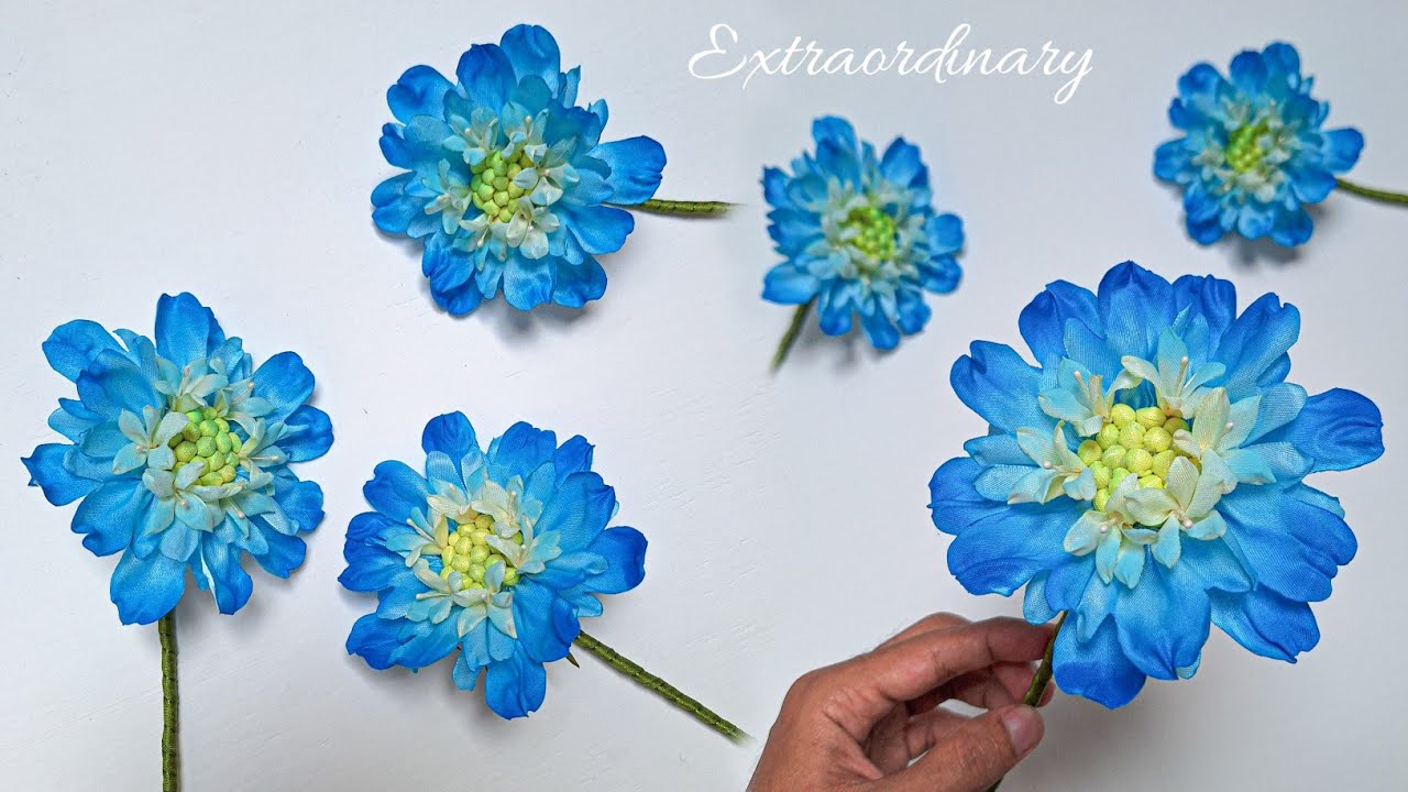 DIY, Scabiosa 'Fama Blue Pincushion flower from Satin Ribbon |4K| Extraordinary Craft | CyzecoSRF#42