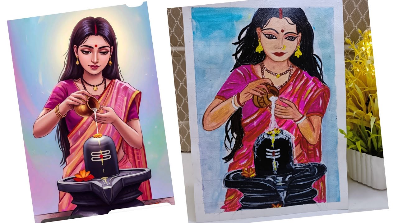 Shiv ratri drawing with oil pastel #shivling drawing with oil pastel 