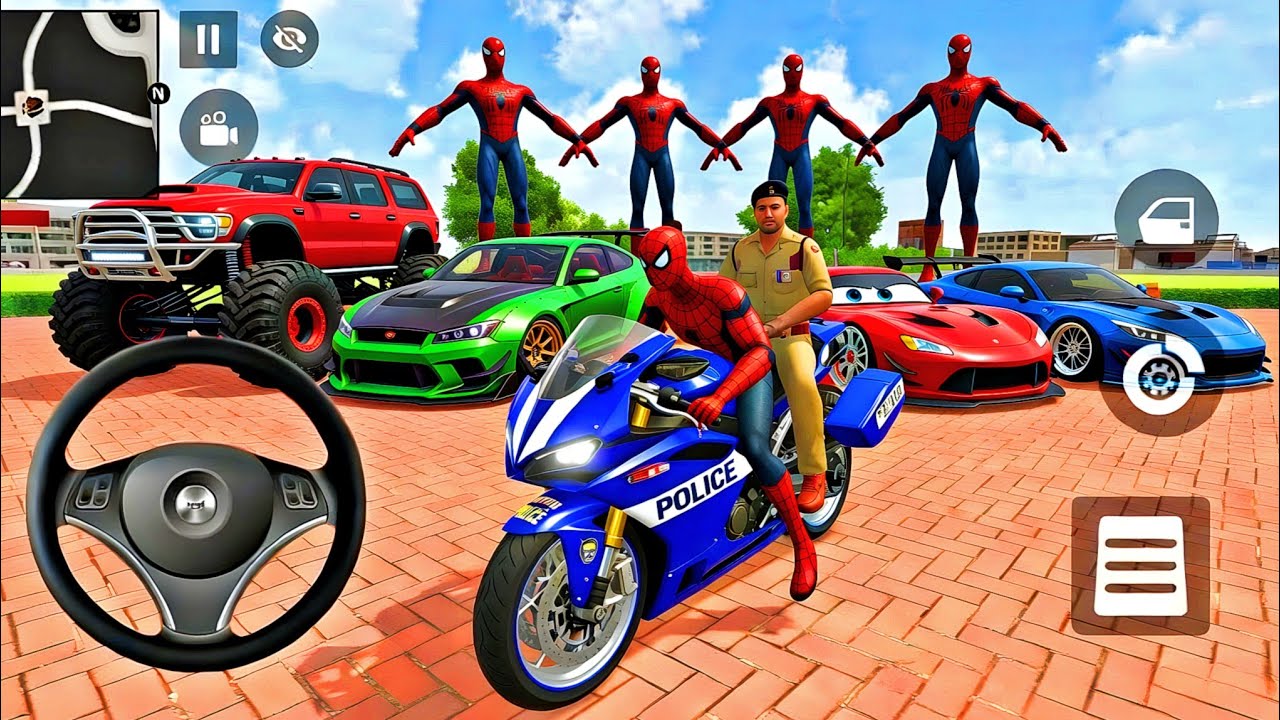 🥳 Police Spiderman Bike & Mc Queen Car 3D Game 🦚 Indian Aura Simulator 🔥 Monster Car Showroom 😍