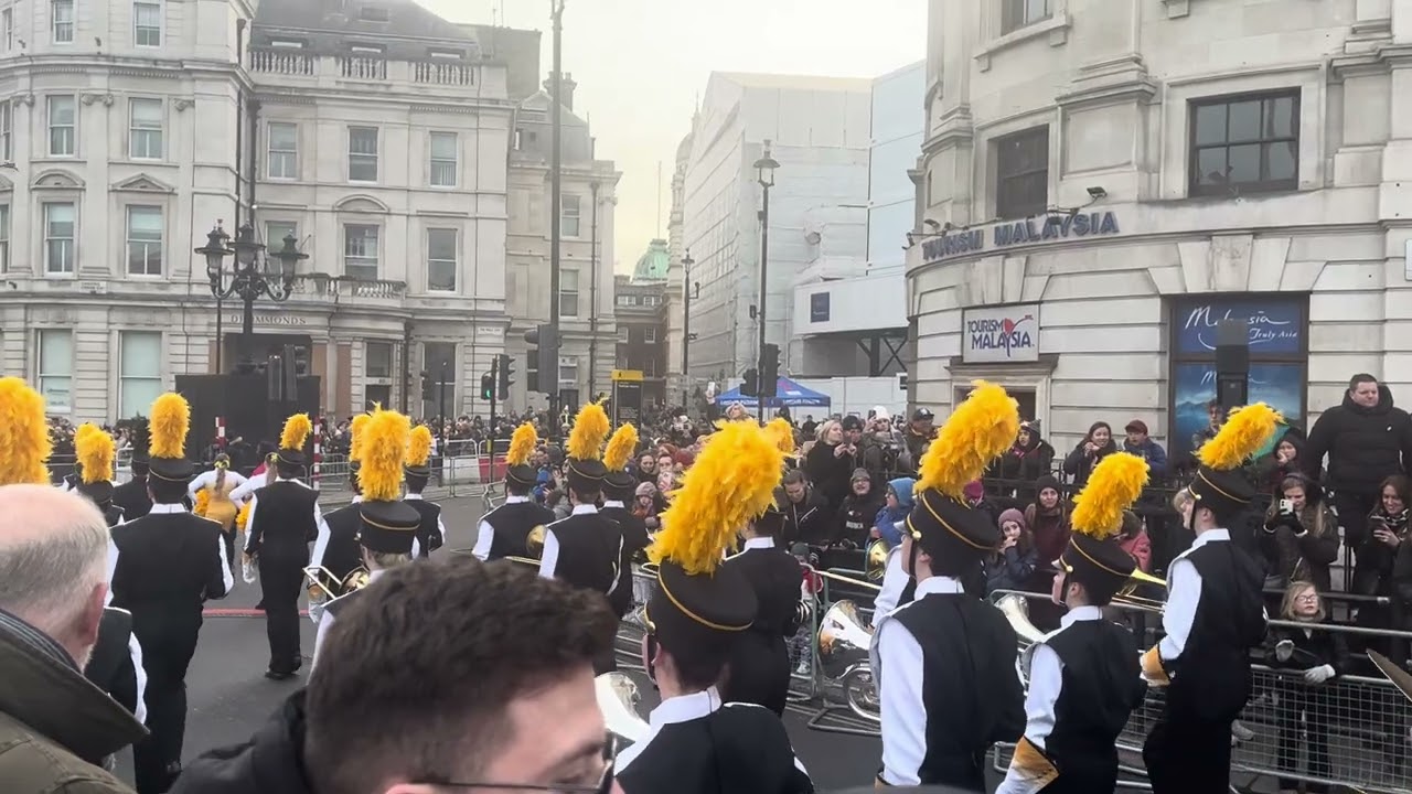 Watkins Memorial High School marching in the 2026 London New Year&rsquo;s Day parade at Trafalgar Square 