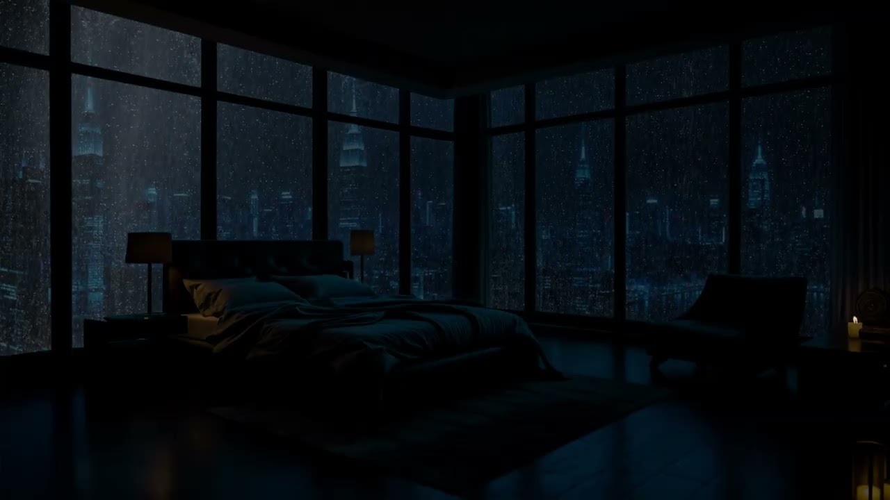 Midnight Rain in a Glass Bedroom 🌧 City Storm Ambience | Deep Sleep & Emotional Calm