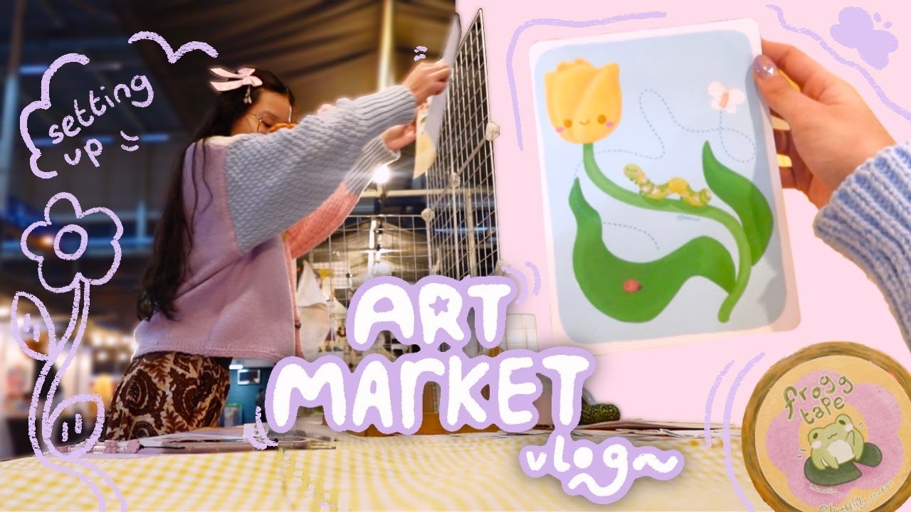 art vlog | setting up an art market | come vend with me ~