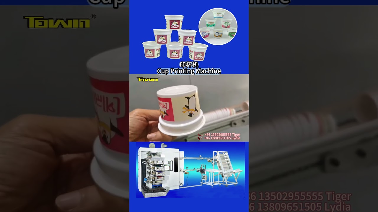 Towin automatic multi-color offset disposable plastic cup printing machine #curved #offset #printer