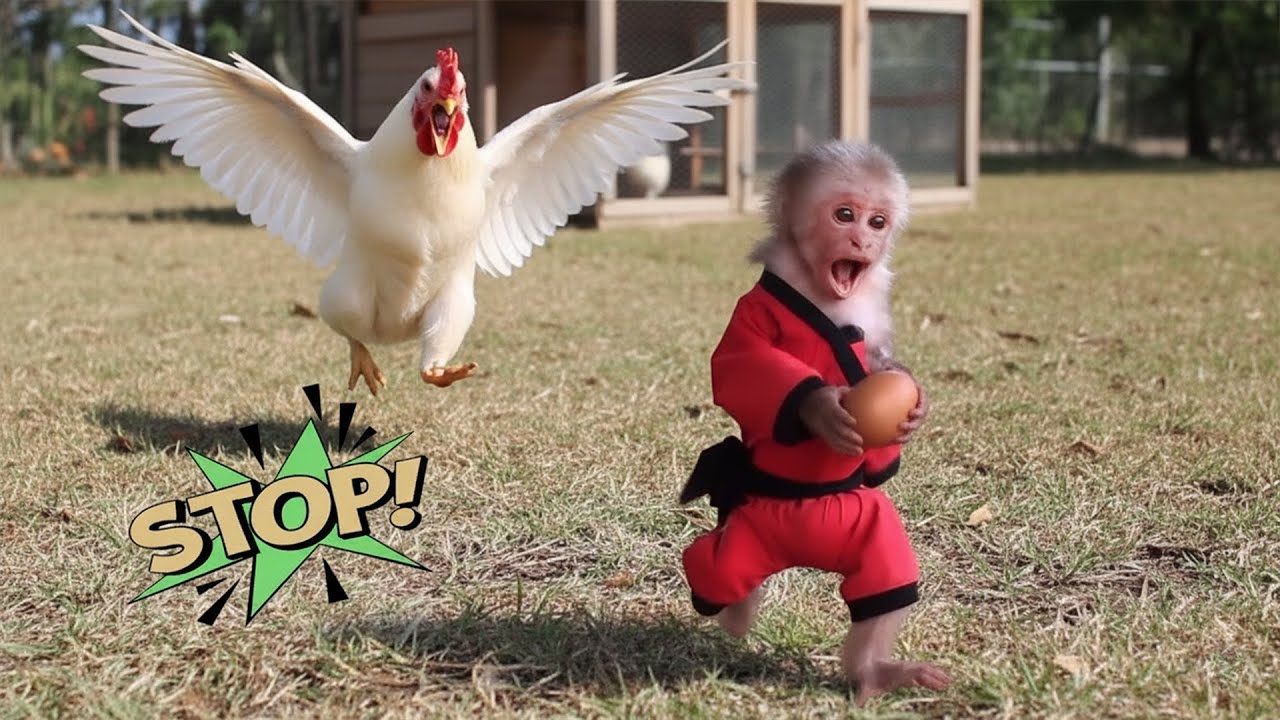 Monkey Bon got into trouble when he tried to steal chicken eggs