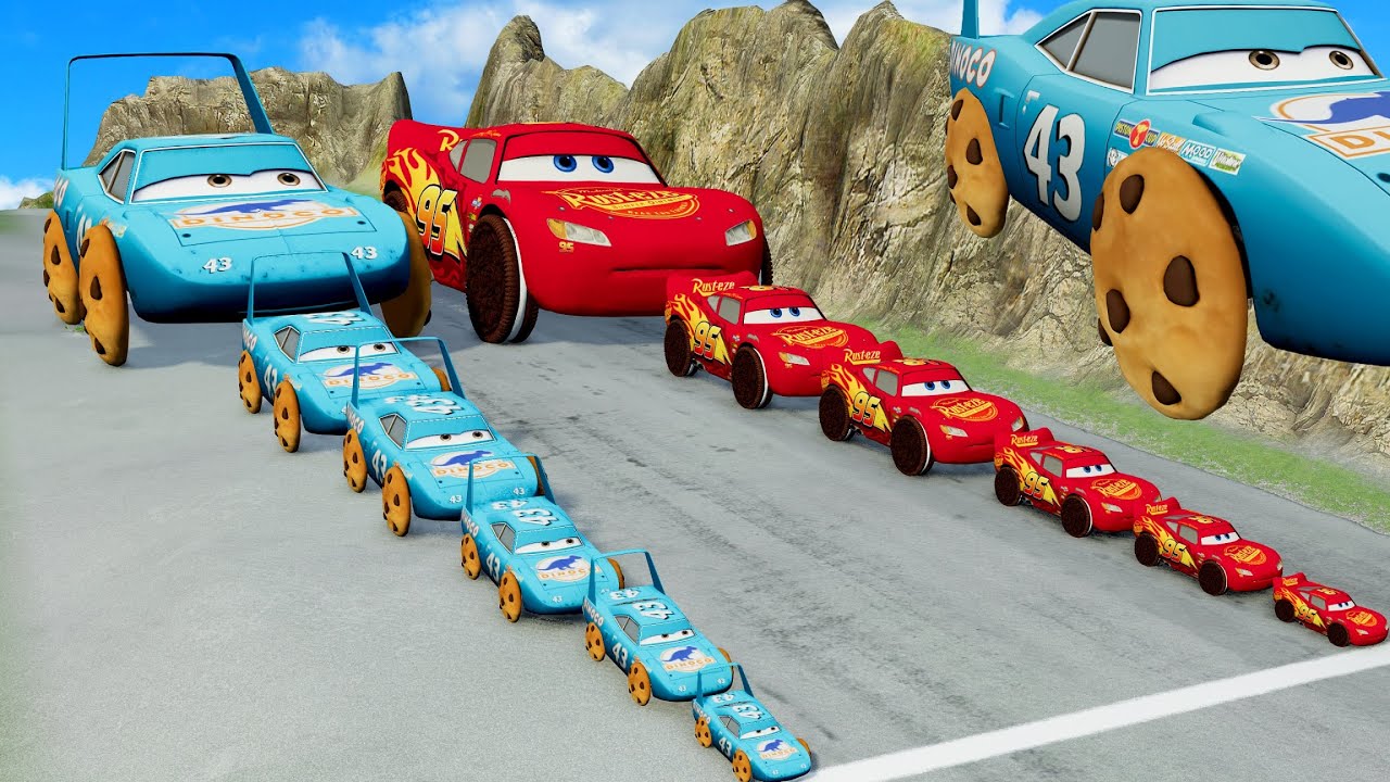 Big & Small King Dinoco Chocolate Chip Wheel VS Big & Small McQueen Oreo Wheel vs Hill  BeamNG.drive